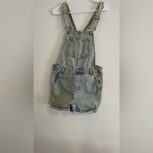 Topshop Moto Light Blue Denim Overall Shorts